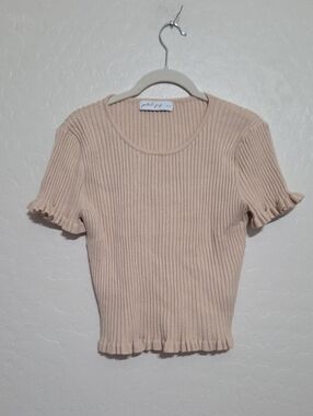 Petal & Pup Ribbed Ruffle Sweater in Beige